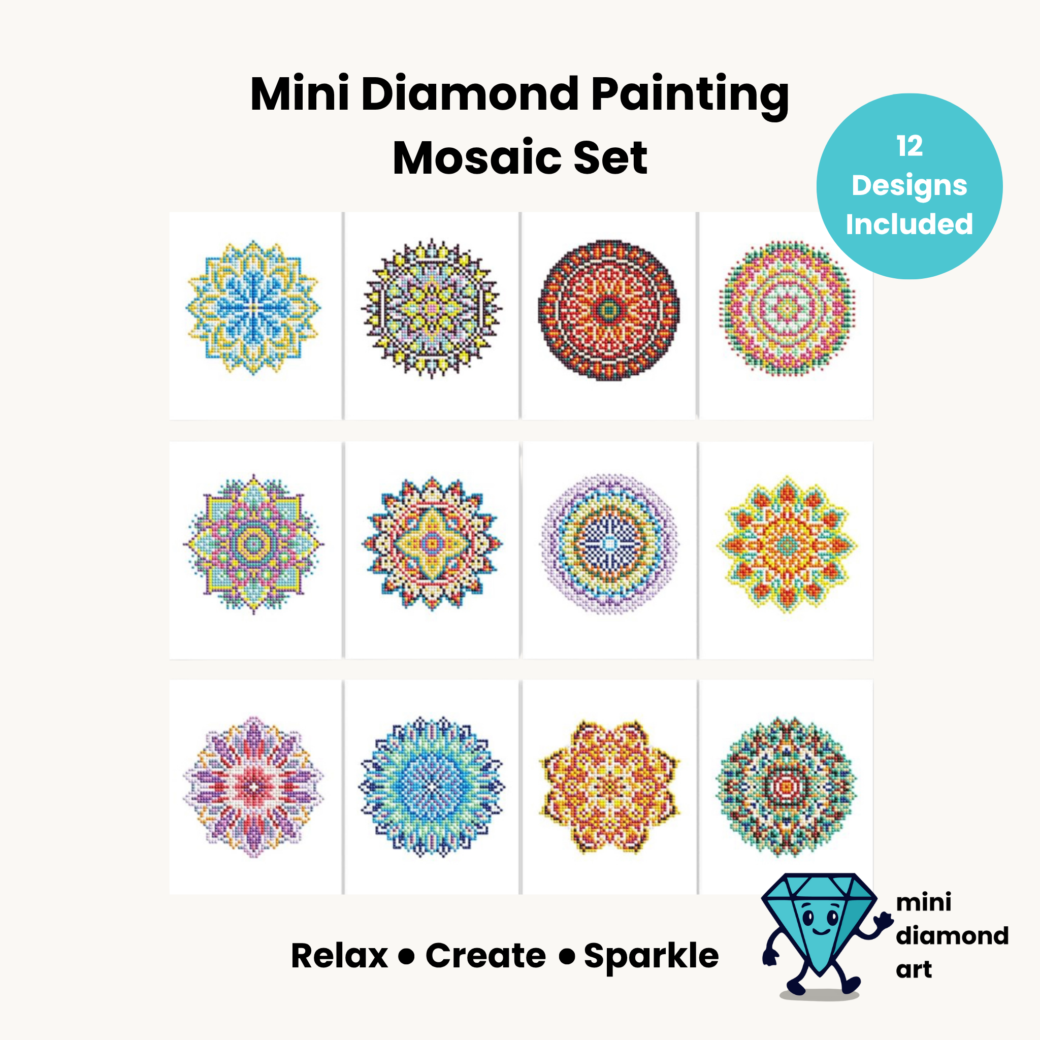 Mosaic Set - Mini Diamond Painting  (12 Designs)