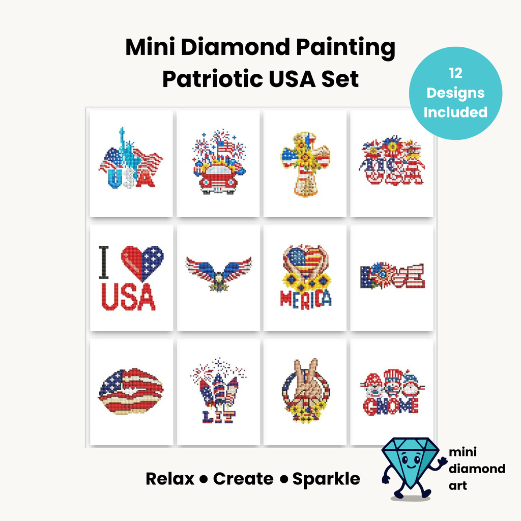 USA Patriotic Set -  Diamond Painting Mini Kits (12 Designs)