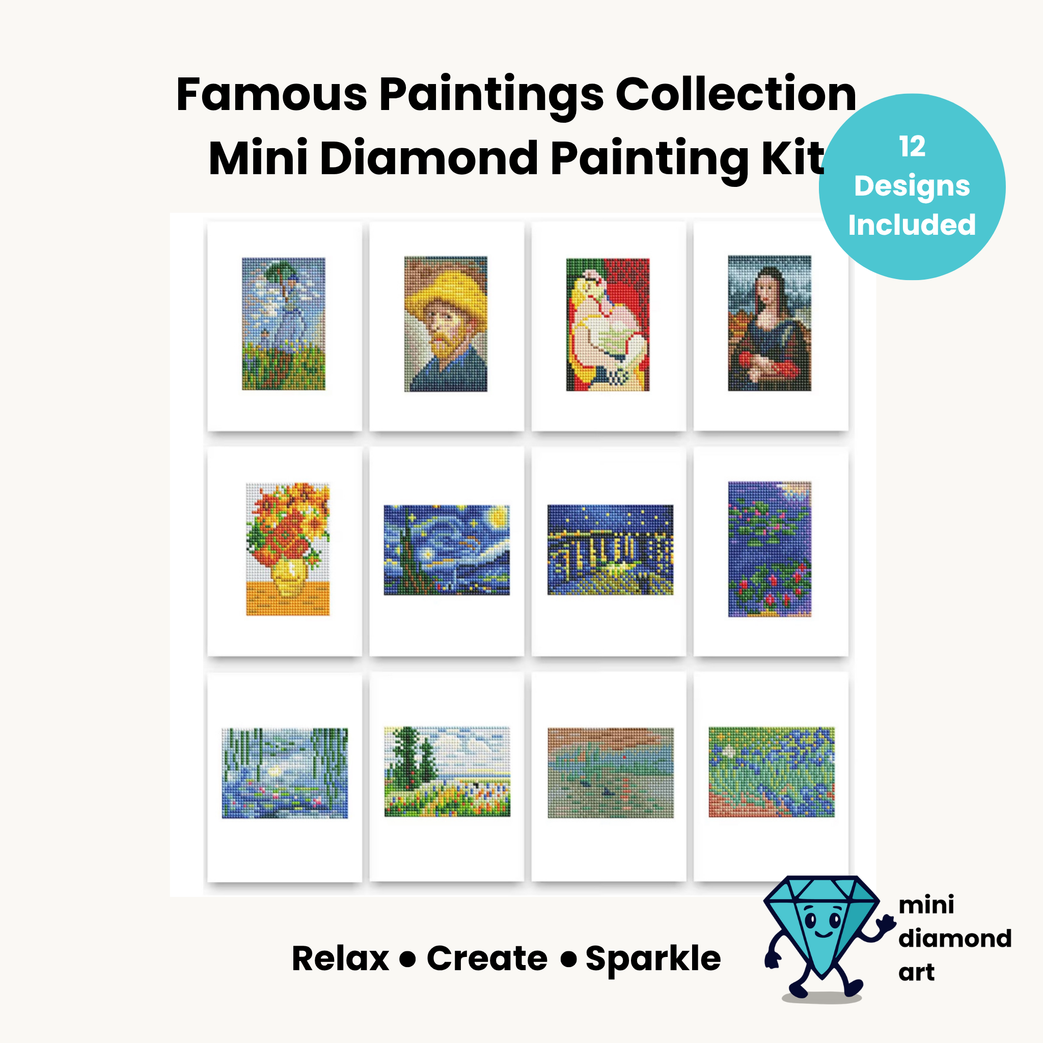 Famous Painting Set -  Diamond Painting Mini Kits (12 Designs)