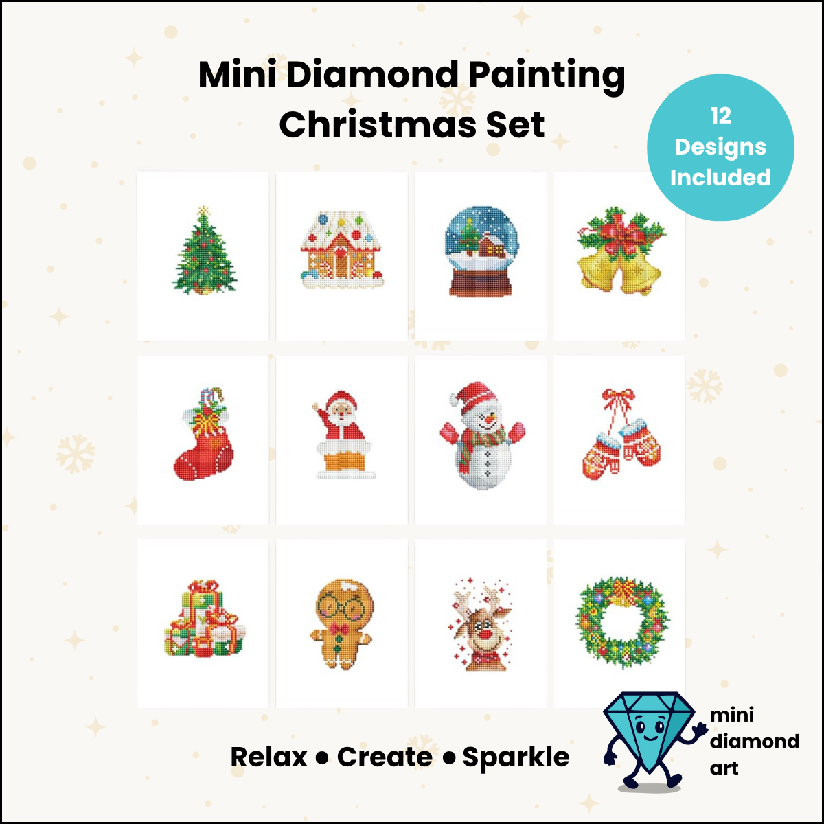 Christmas Set - Mini Diamond Painting  (12 Designs)