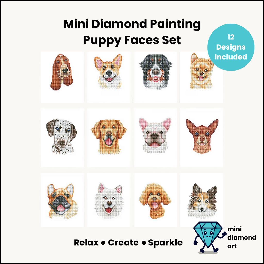 Puppy Faces Collection - Mini Diamond Painting  (12 Designs)